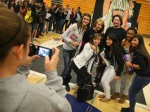 Posing with students after the performance