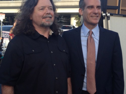 Greg with Los Angeles Mayor Eric Garcetti at Bob Hope USO Thanksgiving for the Troops